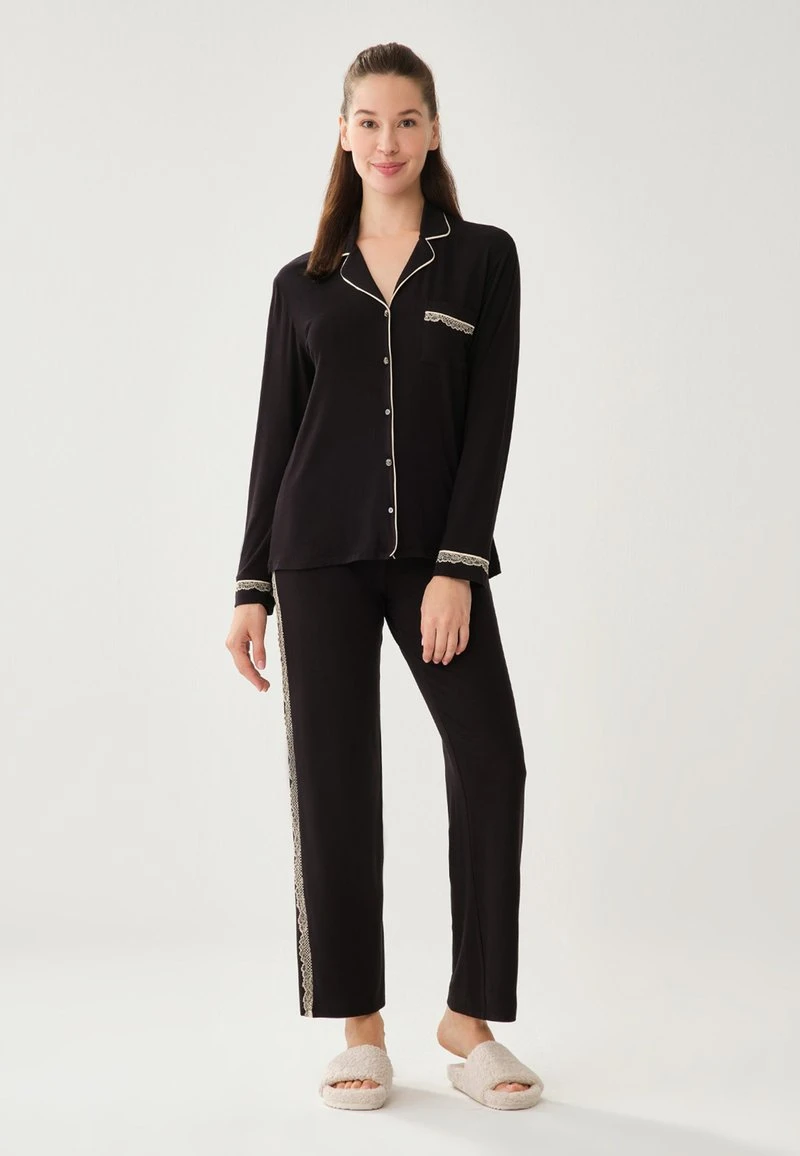 SHIRT COLLAR LONG SLEEVE - Nachtwäsche Shirt - Black 2 SHIRT COLLAR LONG SLEEVE - Nachtwäsche Shirt - Black – Bild 2