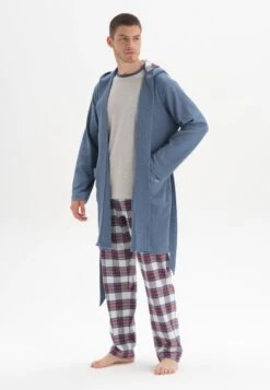 PLAID DETAILED WAFFLE - Bademantel - Indigo