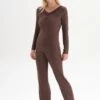 LONG SLEEVE V-NECK SET - Nachtwäsche Set - Brown