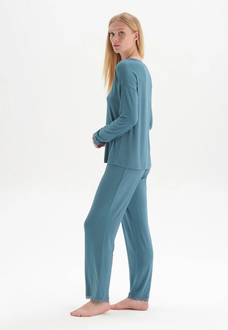 LONG SLEEVE V-NECK SET - Nachtwäsche Set - Teal 2 LONG SLEEVE V-NECK SET - Nachtwäsche Set - Teal – Bild 2