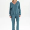 LONG SLEEVE V-NECK SET - Nachtwäsche Set - Teal