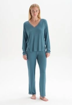 LONG SLEEVE V-NECK SET - Nachtwäsche Set - Teal