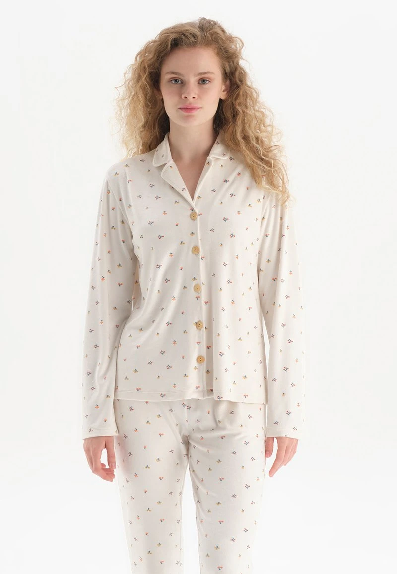 LONG SLEEVE FLORAL PATTERN - Nachtwäsche Set - Ecru 4 LONG SLEEVE FLORAL PATTERN - Nachtwäsche Set - Ecru – Bild 4