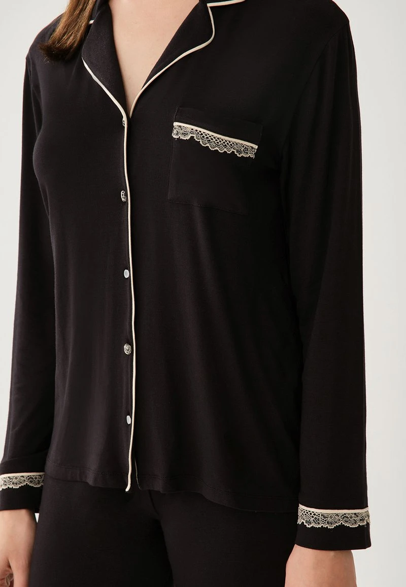 SHIRT COLLAR LONG SLEEVE - Nachtwäsche Shirt - Black 4 SHIRT COLLAR LONG SLEEVE - Nachtwäsche Shirt - Black – Bild 4