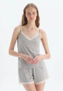 STRAP TANKTOP SHORT - Nachtwäsche Set - Grey Melange