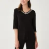 V-NECK THREE-QUARTER SLEEVE - Nachtwäsche Shirt - Black