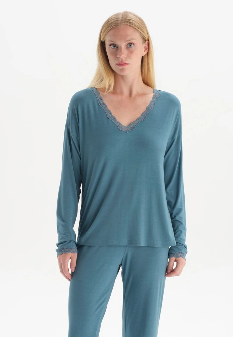 LONG SLEEVE V-NECK SET - Nachtwäsche Set - Teal 5 LONG SLEEVE V-NECK SET - Nachtwäsche Set - Teal – Bild 5