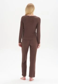 LONG SLEEVE V-NECK SET - Nachtwäsche Set - Brown -Dagİ e7c8ee515b5042bf9be7351b53028a5f