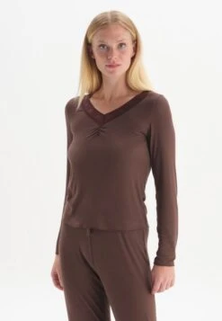 LONG SLEEVE V-NECK SET - Nachtwäsche Set - Brown -Dagİ e91570b6eed94504af0062d705dc5f47