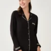 SHIRT COLLAR LONG SLEEVE - Nachtwäsche Shirt - Black