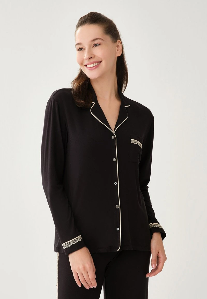 SHIRT COLLAR LONG SLEEVE - Nachtwäsche Shirt - Black 1 SHIRT COLLAR LONG SLEEVE - Nachtwäsche Shirt - Black